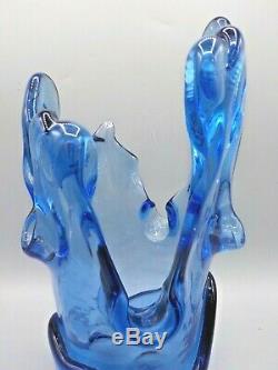 XL Feu Et Lumière Bleu Cobalt Vase Splash 11.5 Verre Recyclé Art Exe