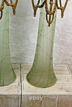 XL Pair Grand Art Nouveau Acide Gravé Vase Vase Cadre Putti Cherub Rare
